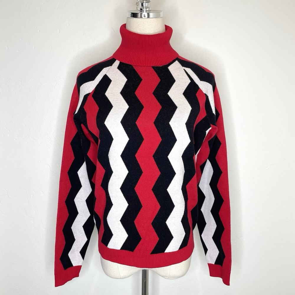 Alp N Rock Cassandra Turtleneck Sweater Womens Small Red Chevron Knit Pullover